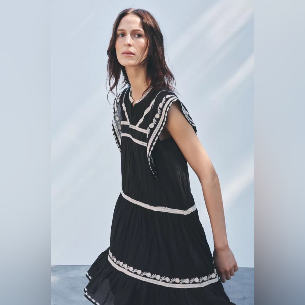 NWT Zara ZW Collection Contrast Embroidered Dress - Picture 2 of 9